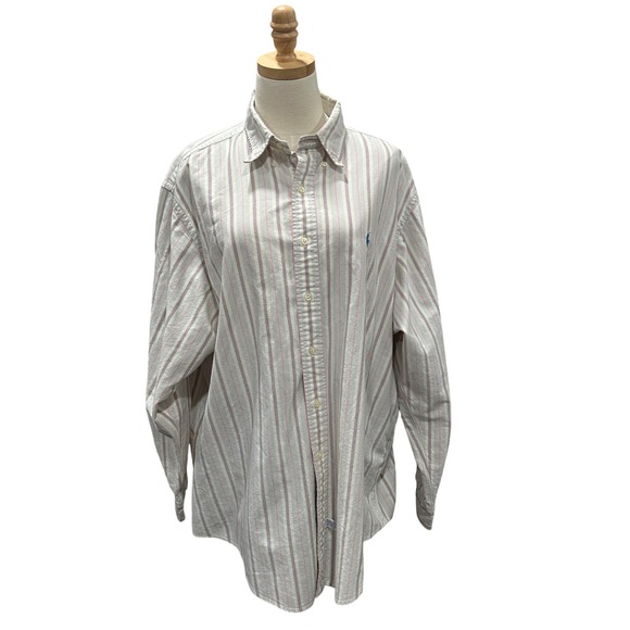 Ralph Lauren Tops - Ralph Lauren Striped Button Down Shirt Womens XXL Pink Blue Cotton Casual
